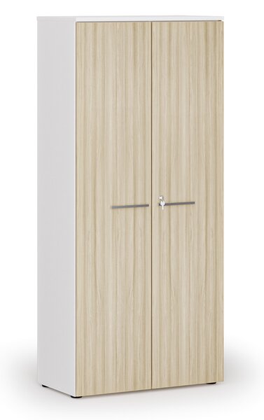 Kancelářská skříň s dveřmi PRIMO WHITE, 800 x 420 x 1781 mm, bílá/dub přírodní