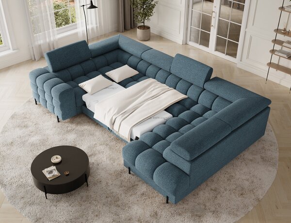 Designová sedací souprava do U KALANI - modrá, pravé provedení