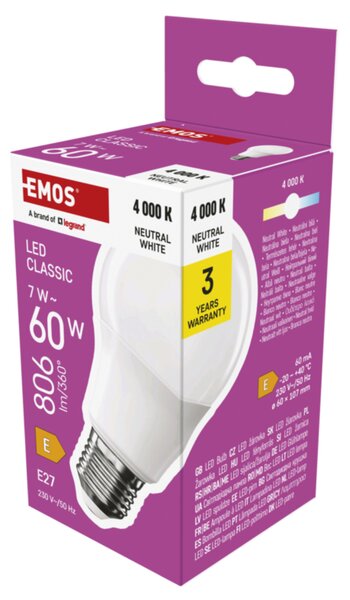 LED žárovka ZQ5E43 E27, 7W, neutrální bílá