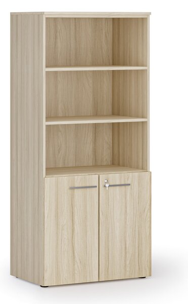 Kombinovaná kancelářská skříň PRIMO WOOD, nízké dveře, 800 x 500 x 1781 mm, dub přírodní