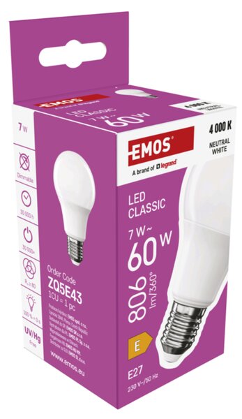 LED žárovka ZQ5E43 E27, 7W, neutrální bílá