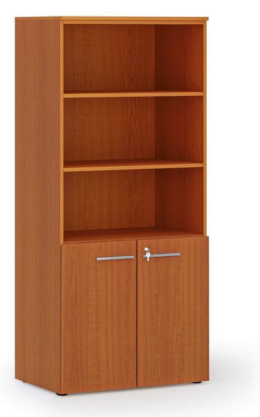 Kombinovaná kancelářská skříň PRIMO WOOD, nízké dveře, 800 x 500 x 1781 mm, třešeň