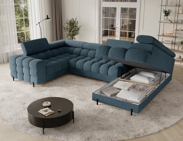 Designová sedací souprava do U KALANI - modrá, pravé provedení