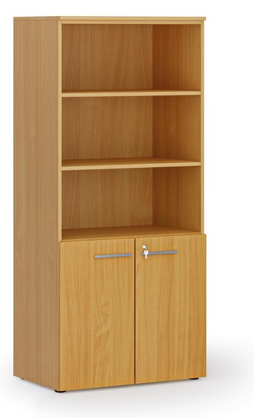 Kombinovaná kancelářská skříň PRIMO WOOD, nízké dveře, 800 x 500 x 1781 mm, buk