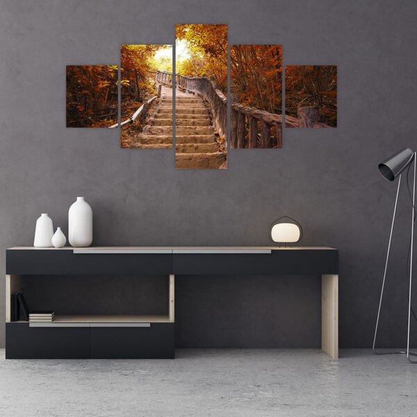 Obraz - Schody v přírodě na podzim (125x70 cm)