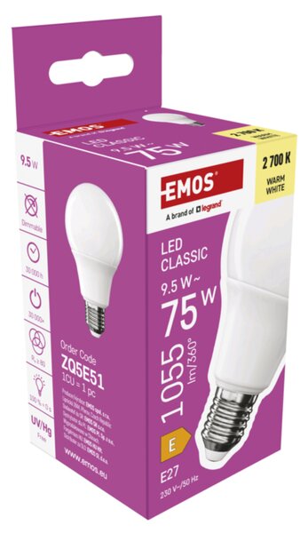 LED žárovka ZQ5E51 E27, 9,5W, teplá bílá