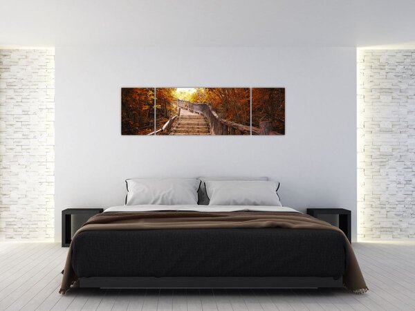 Obraz - Schody v přírodě na podzim (170x50 cm)