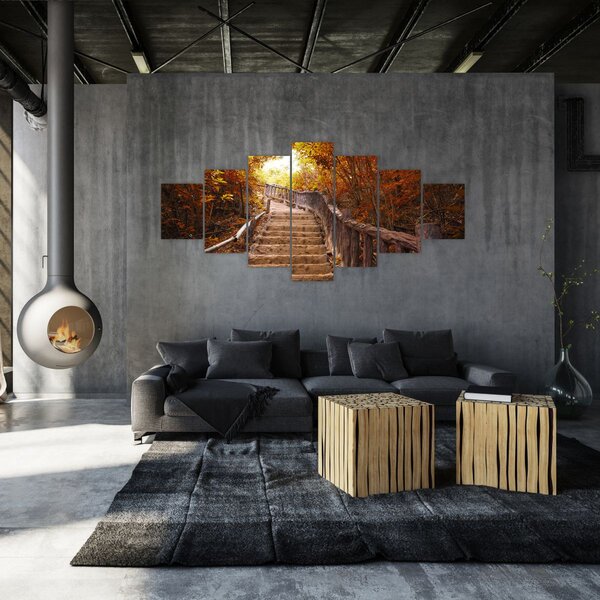 Obraz - Schody v přírodě na podzim (210x100 cm)