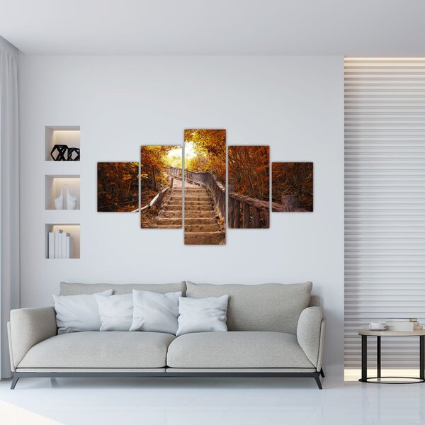 Obraz - Schody v přírodě na podzim (125x70 cm)