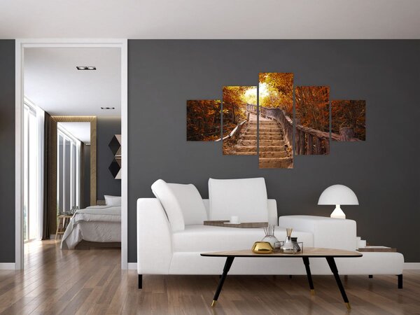 Obraz - Schody v přírodě na podzim (125x70 cm)