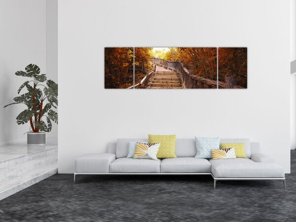 Obraz - Schody v přírodě na podzim (170x50 cm)