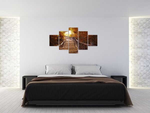 Obraz - Schody v přírodě na podzim (125x70 cm)