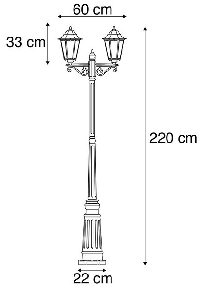 Venkovní lucerna černá 220 cm 2-světlo IP44 - Havana
