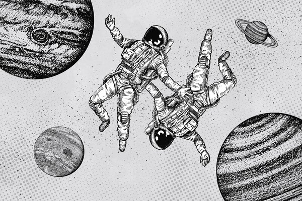 Fototapeta Kresba astronautů ve vesmíru, Vesmírné fototapety, Populární fototapety, w00630 - Tapeko.co.cz