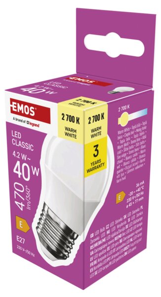LED žárovka ZQ6E21 E27, 4,2W, teplá bílá