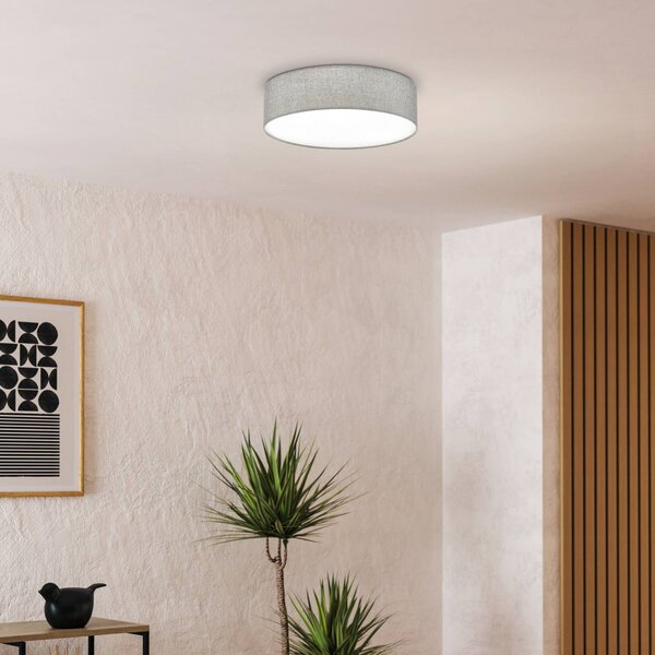 EGLO Šedá stropní lampa Pasteri se lněným stínidlem 57 cm, stmívatelný, Hliník / šedá / zinek, Obývací pokoj / jídelna, Textil / tkanina / hedvábí, Moderní