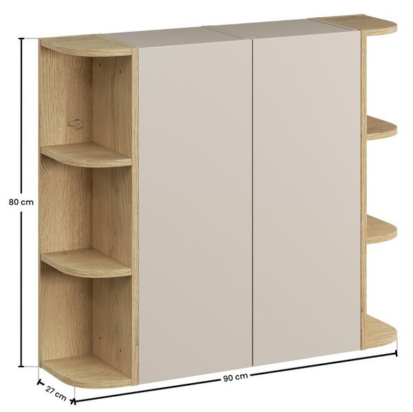 Comad Závěsná horní vysoká koupelnová skříňka Dalia Cashmere 45 cm kašmírová/dub cremona