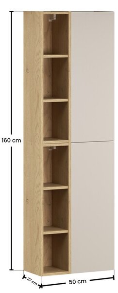 Comad Závěsná horní vysoká koupelnová skříňka Dalia Cashmere 50 cm kašmírová/dub cremona