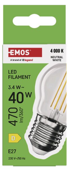 LED žárovka filament ZF6D23 E27, 3,4W, neutrální bílá