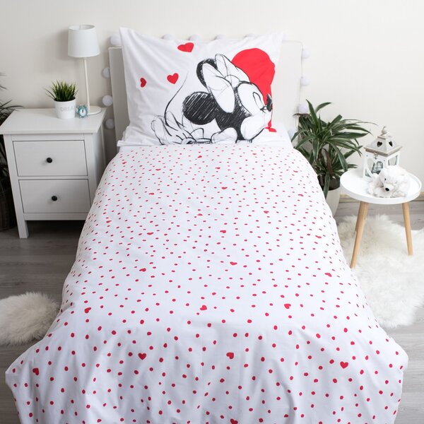 Dětské bavlněné povlečení MICKEY & MINNIE LOVE bílé Rozměr povlečení: 70 x 90 cm | 140 x 200 cm