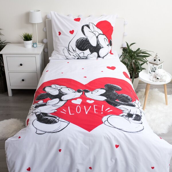 Dětské bavlněné povlečení MICKEY & MINNIE LOVE bílé Rozměr povlečení: 70 x 90 cm | 140 x 200 cm