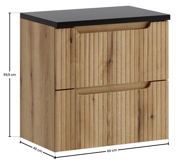 Comad Závěsná skříňka pod umyvadlo Nova s deskou 60 cm dub coast evoke/černá
