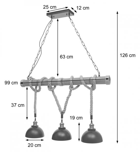 Závěsné svítidlo H82 industrial, kupole 3 74201 - kov / bambus - Černá