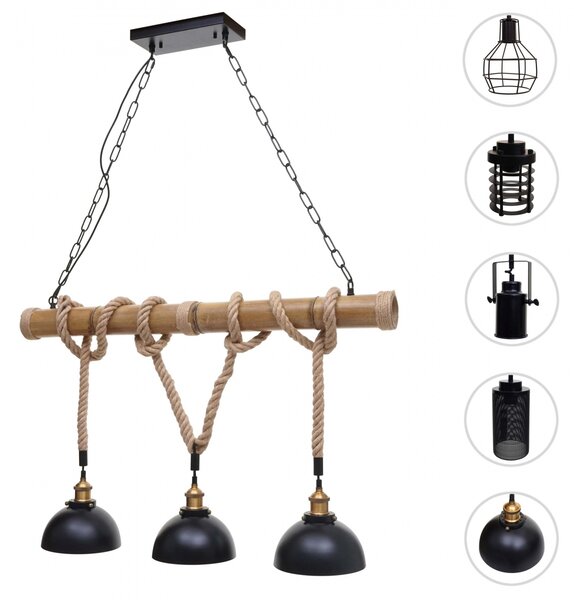 Závěsné svítidlo H82 industrial, kupole 3 74201 - kov / bambus - Černá