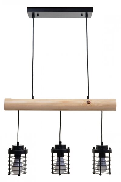 Závěsné svítidlo H82 industrial, klietka 3 74208 - kov / dřevo - Černá