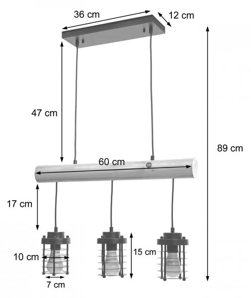 Závěsné svítidlo H82 industrial, klietka 3 74208 - kov / dřevo - Černá