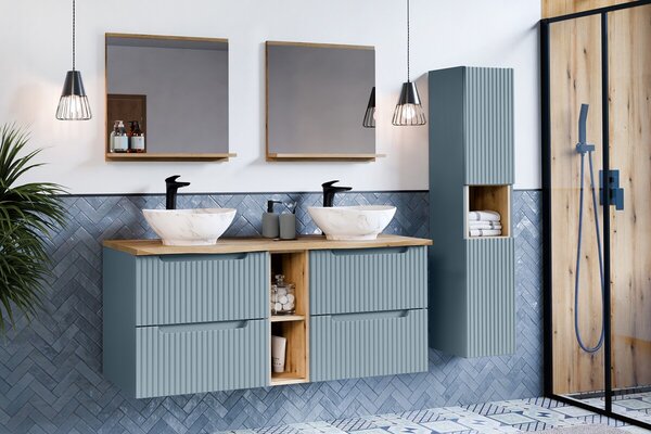 Comad Koupelnová sestava Nova Denim s deskou a košem na prádlo 100 cm modrá/dub coast evoke