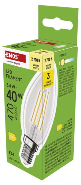 LED žárovka filament ZF3D22 E14, 3,4W, teplá bílá