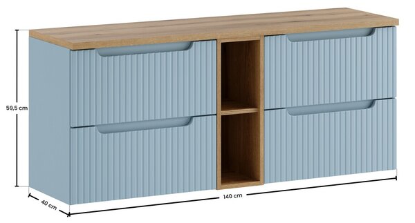 Comad Závěsná skříňka pod umyvadlo Nova Denim s deskou a skříňkami 140 cm modrá/dub coast evoke