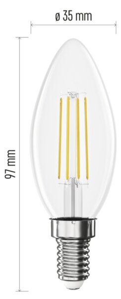 LED žárovka filament ZF3D22 E14, 3,4W, teplá bílá