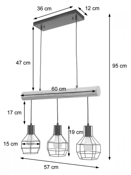 Závěsné svítidlo H82 industrial, mrížka 3 74207 - kov / dřevo - Černá