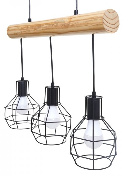 Závěsné svítidlo H82 industrial, mrížka 3 74207 - kov / dřevo - Černá