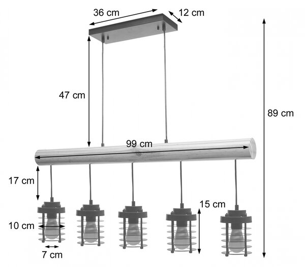 Závěsné svítidlo H82 industrial, klec 5 74213 - kov / dřevo - Černá