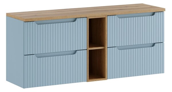 Comad Závěsná skříňka pod umyvadlo Nova Denim s deskou a skříňkami 140 cm modrá/dub coast evoke