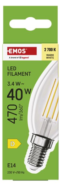 LED žárovka filament ZF3D22 E14, 3,4W, teplá bílá