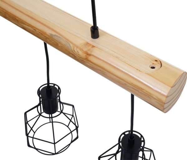 Závěsné svítidlo H82 industrial, mrížka 3 74207 - kov / dřevo - Černá