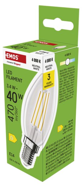 LED žárovka filament ZF3D23 E14, 3,4W, neutrální bílá