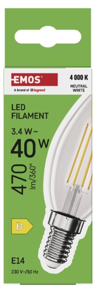 LED žárovka filament ZF3D23 E14, 3,4W, neutrální bílá