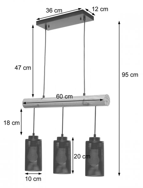 Závěsné svítidlo H82 industrial, tube 3 74210 - kov / dřevo - Černá