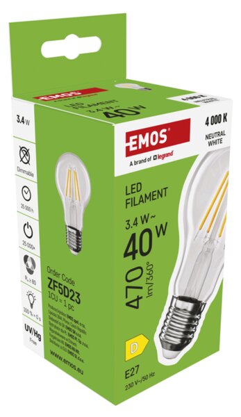 LED žárovka filament ZF5D23 E27, 3,4W, neutrální bílá