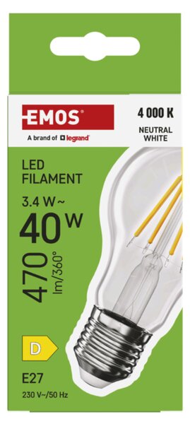 LED žárovka filament ZF5D23 E27, 3,4W, neutrální bílá