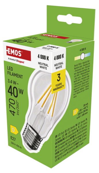 LED žárovka filament ZF5D23 E27, 3,4W, neutrální bílá