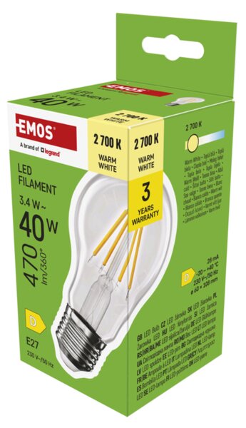 LED žárovka filament ZF5D22 E27, 3,4W, teplá bílá