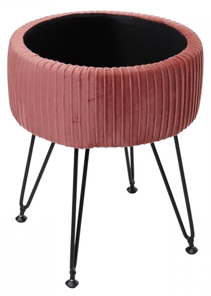 Taburetka s úložným prostorem K47 - samet, v45 x Ø33 cm - Růžová / černá