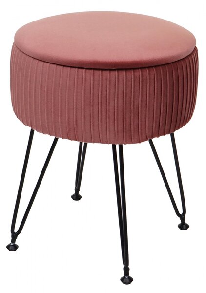 Taburetka s úložným prostorem K47 - samet, v45 x Ø33 cm - Růžová / černá