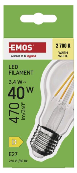 LED žárovka filament ZF5D22 E27, 3,4W, teplá bílá
